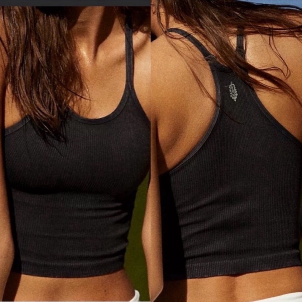 NWOT Free People Happiness Runs Long Crop Top in Washed Black Size XL $40